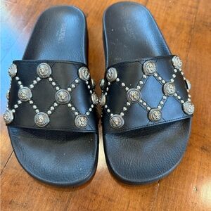 Balmain Black Mules with Gold Accents